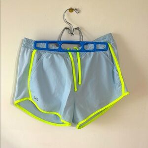 Under Armour Women's Light Blue Shorts with Neon Trim